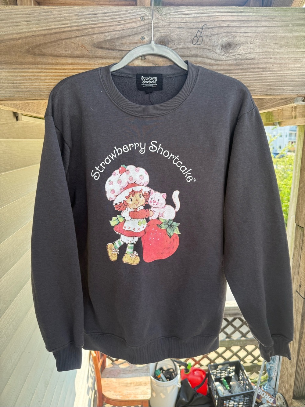 Strawberry Shortcake Graphic Print Charcoal Crewneck Sweatshirt